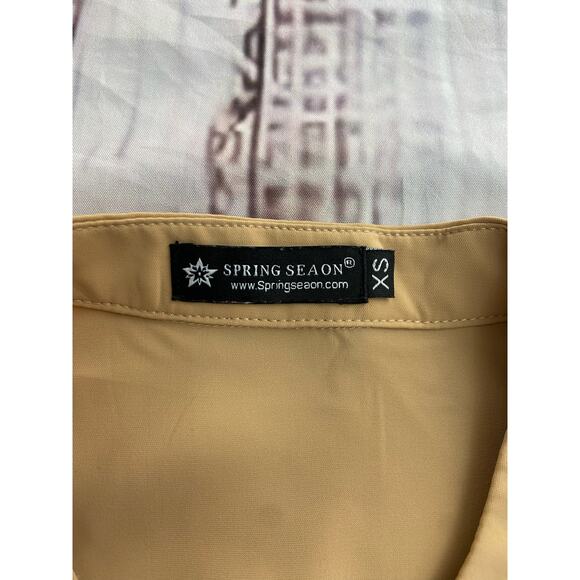 Spring Seaon Button Down Peplum Top Womens XS Chiffon Cinch Waist V Neck - Picture 3 of 7